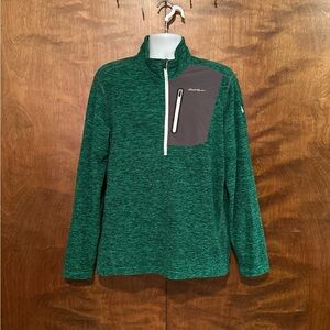 Eddie Bauer 1/2 Zip Fleece Fall Pullover Shirt Mens Large Tall Green Marled Knit